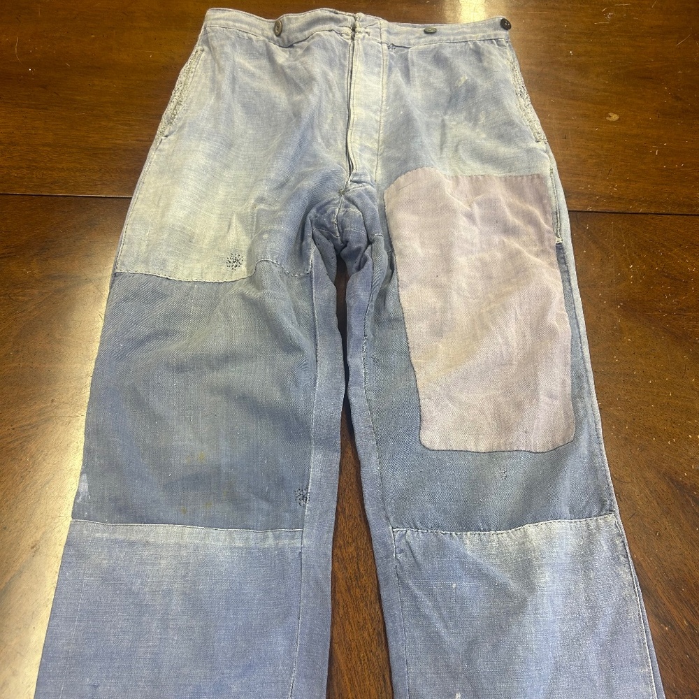 Vintage French Indigo Chore Pants Buckle back 1940-1950. 30x30